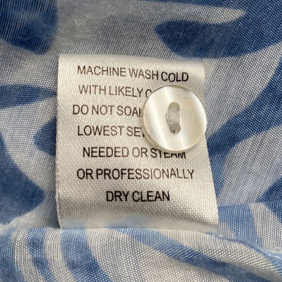 Grand & Greene Blue White Tropical Sheer Tunic Blouse L Roll Tab Sleeve Top - Picture 15 of 15